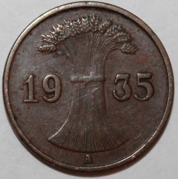 Монета 1 пфенниг. Германия.1935г 