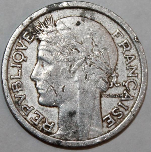 Монета 1 франк.Франция.  1945г.