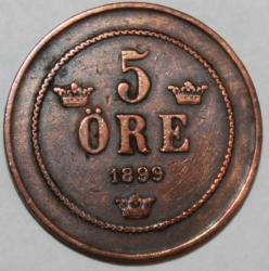 Монета 5 эре. Швеция. 1889г